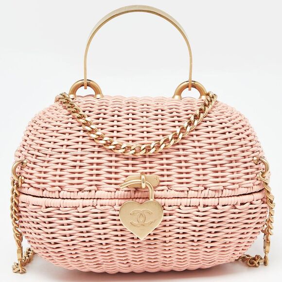 Chanel Handbags - Chanel Pink Wicker Oval Locket Basket Chain Bag